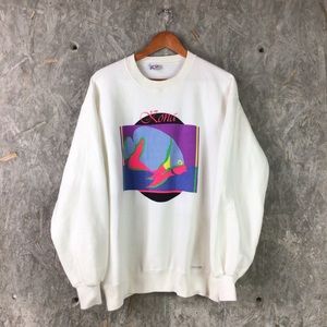 Vintage 80s Crazy Shirt Hawaii XXL White Kona  Neon Fish Graphic Sweatshirt